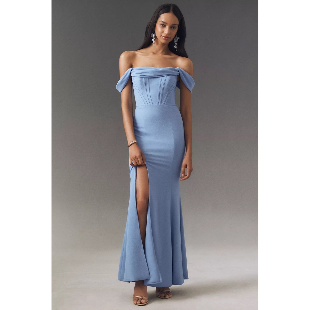 Dress the Population Women's Melania Off Shoulder Mermaid Gown Sky Blue S Formal